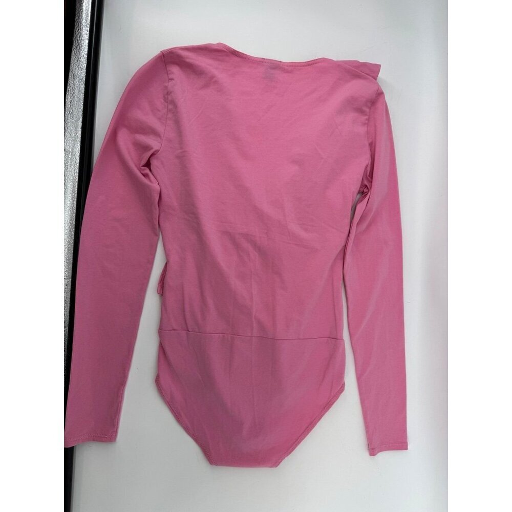 J.Crew Pink Ruffle-Front Wrap V-Neck Bodysuit XXS - Picture 5 of 6